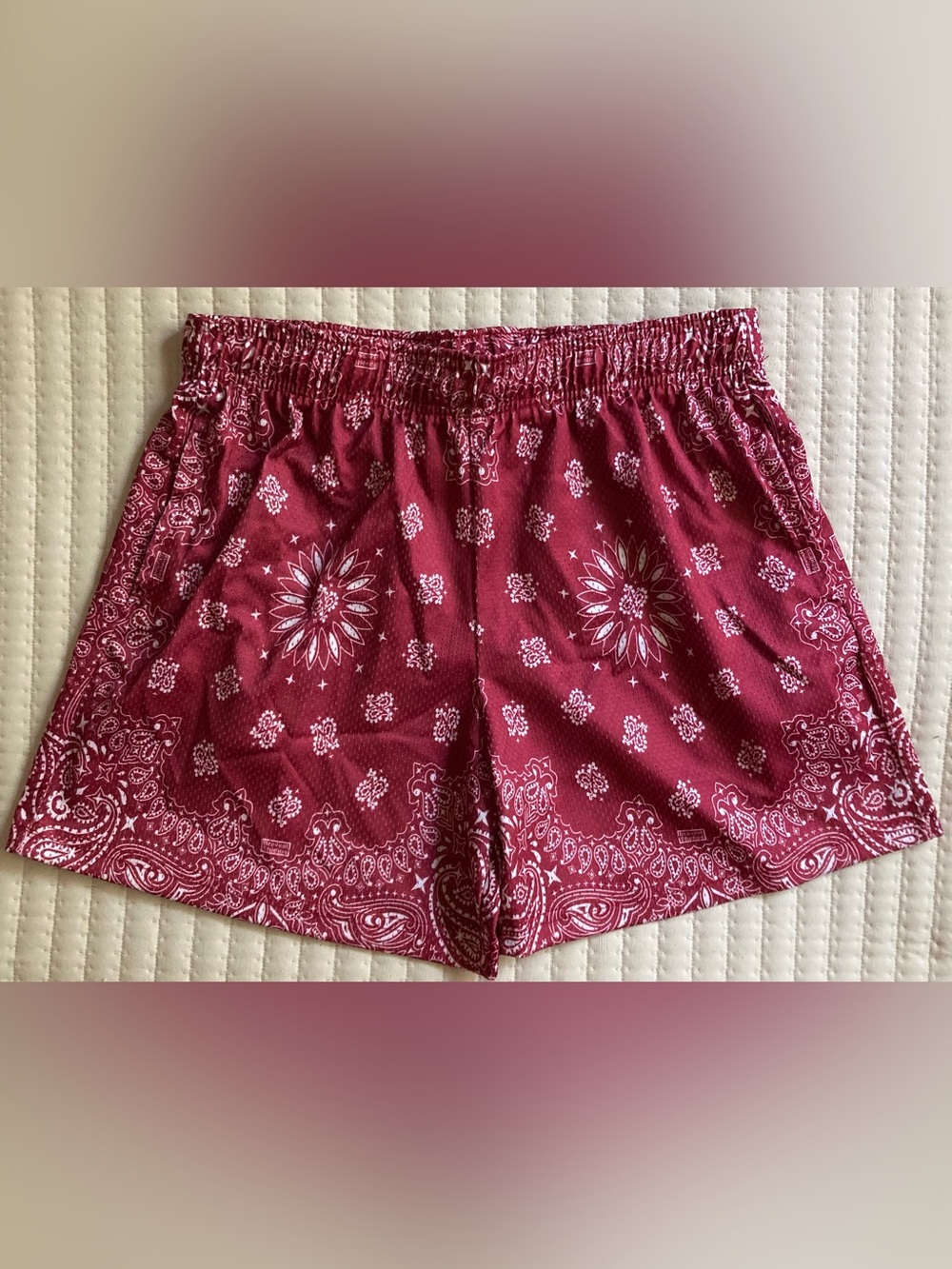 Bravest Studios Mesh Athletic Gym Shorts Men’s Large 5” Red Maroon Bandana